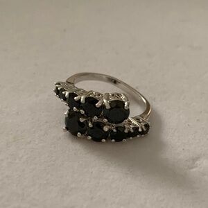 FAS THAI 925 Sterling Silver Black Gems Asymmetrical Wrap Ring